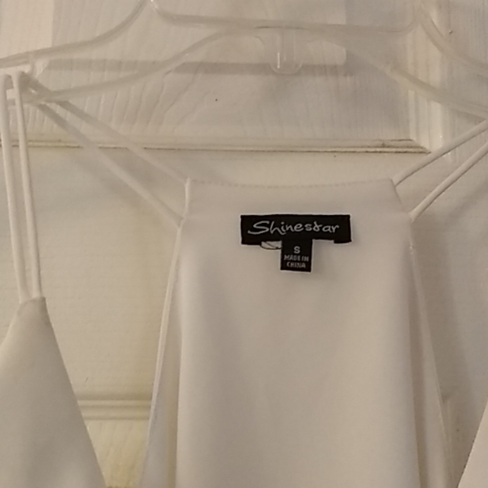 White ruffle spaghetti strap blouse S - Picture 4 of 4
